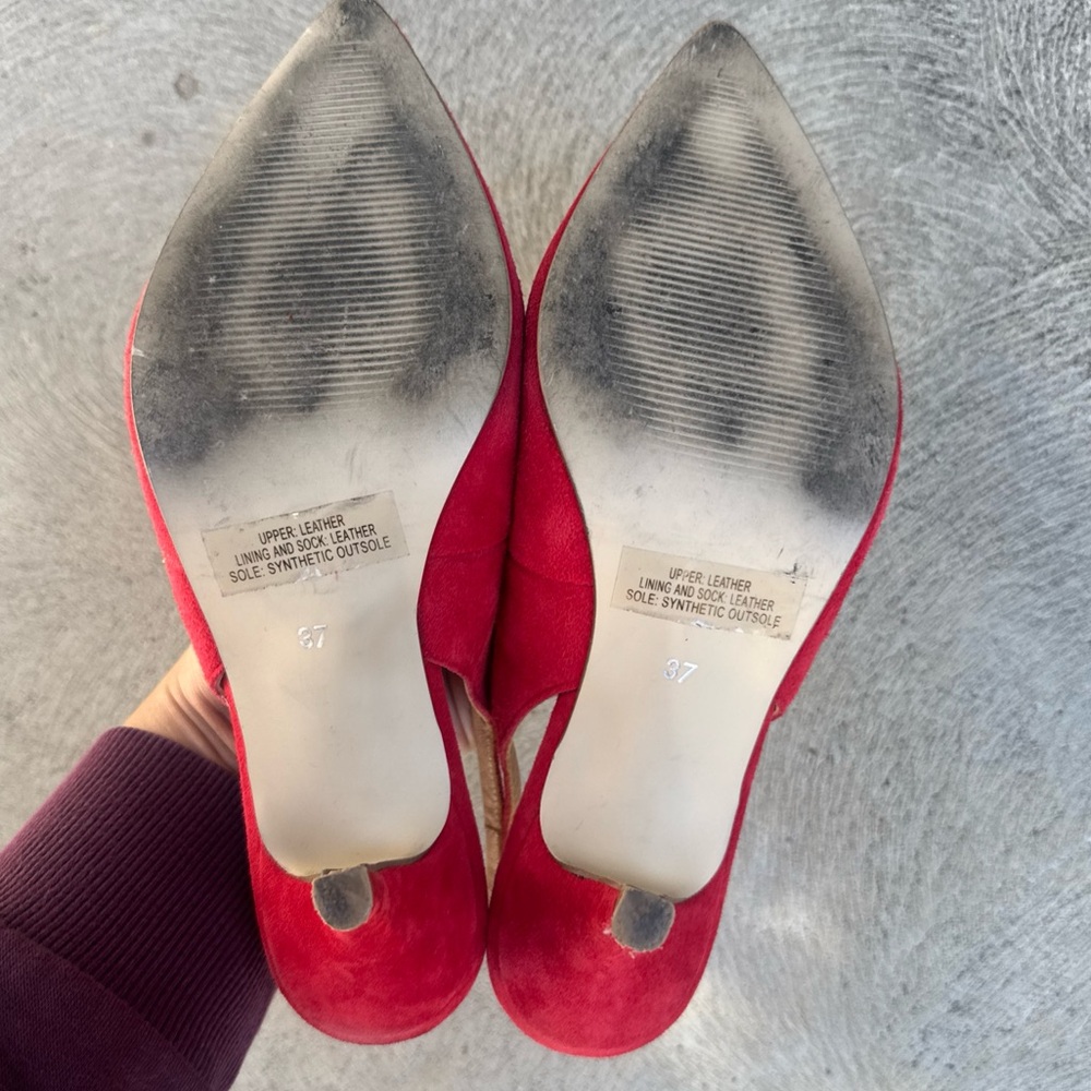 Barney's New York Red Leather Slingback Kitten Heel Size 37 - Picture 7 of 8